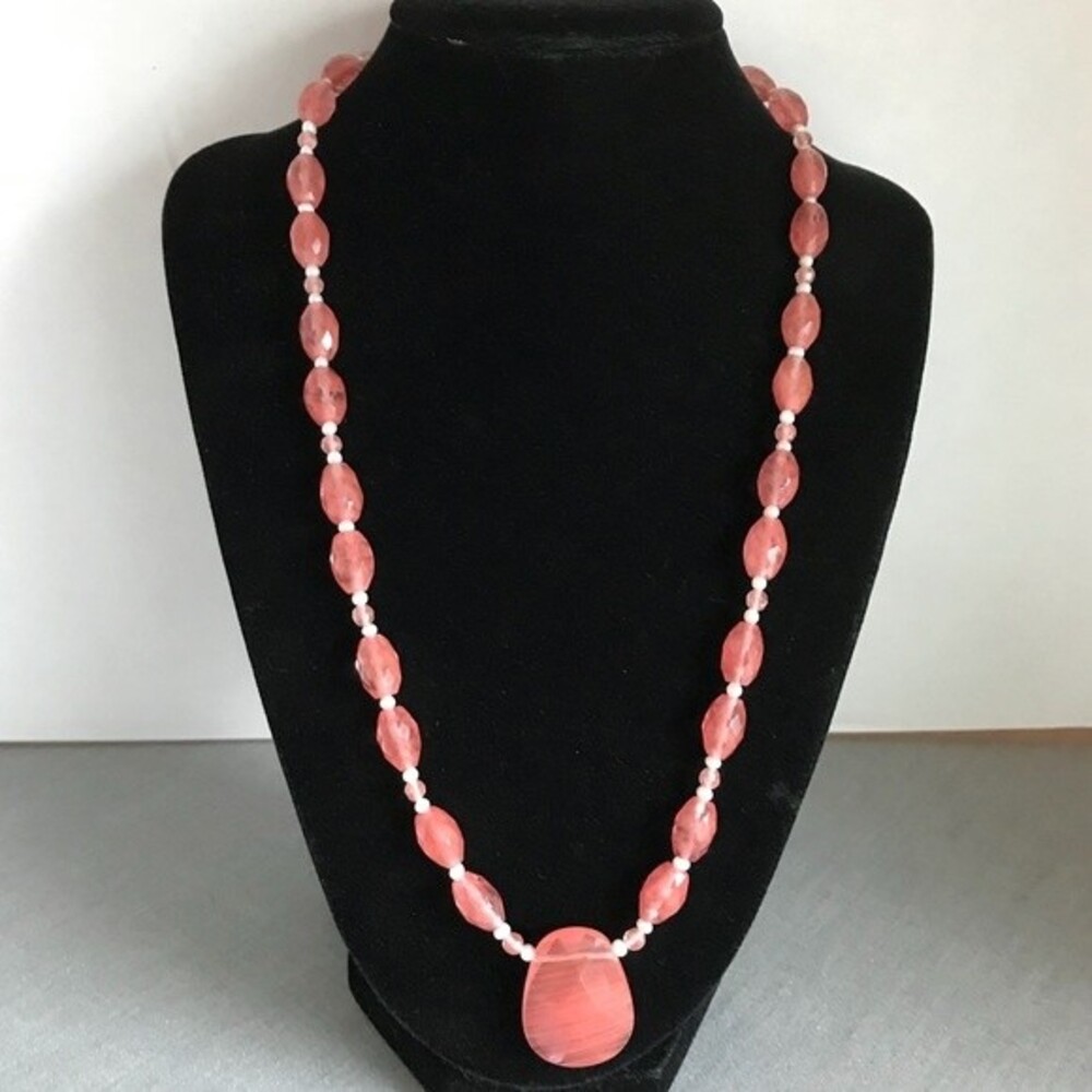 Vintage Handmade Strawberry Quartz Pendant Necklace Pearls Sterling S Clasp